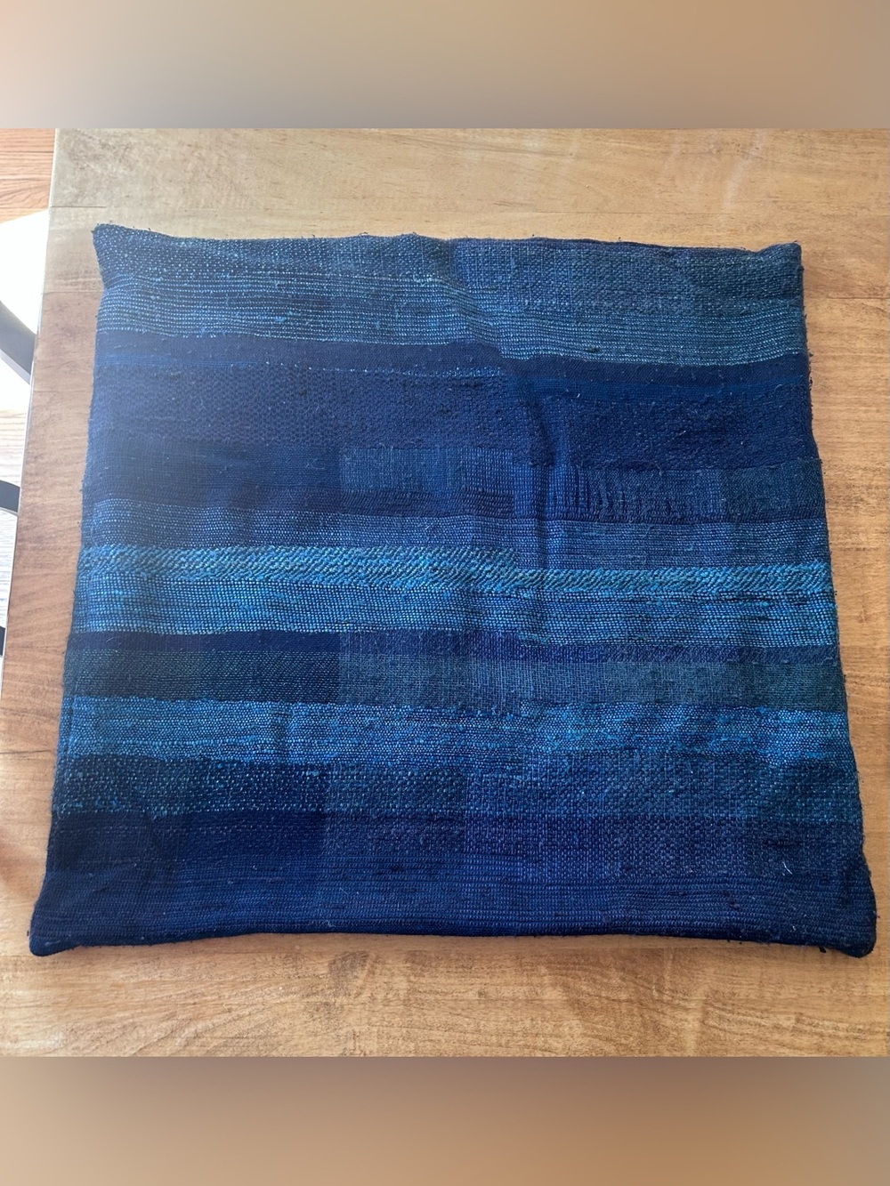 Crate & Barrel Shades of Blue & Green Stripes Square Pillow Cover with Zipper.